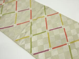アンティーク　斜め格子に市松模様織り出し袋帯（材料）